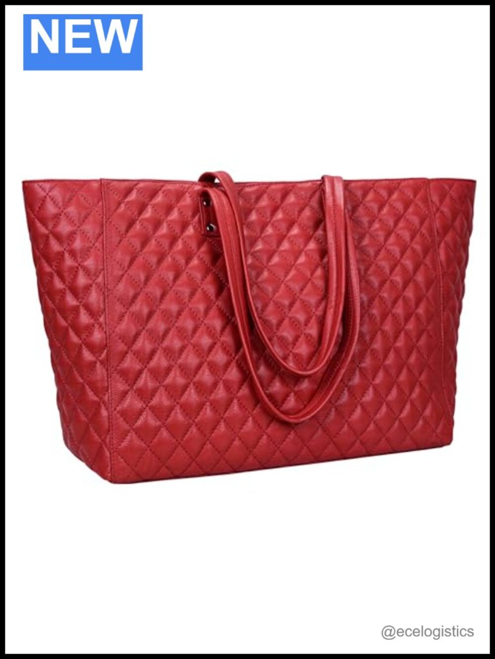 Quilted Leather Tote Shoulder Bag with Zippered Pockets, Antique Hardware